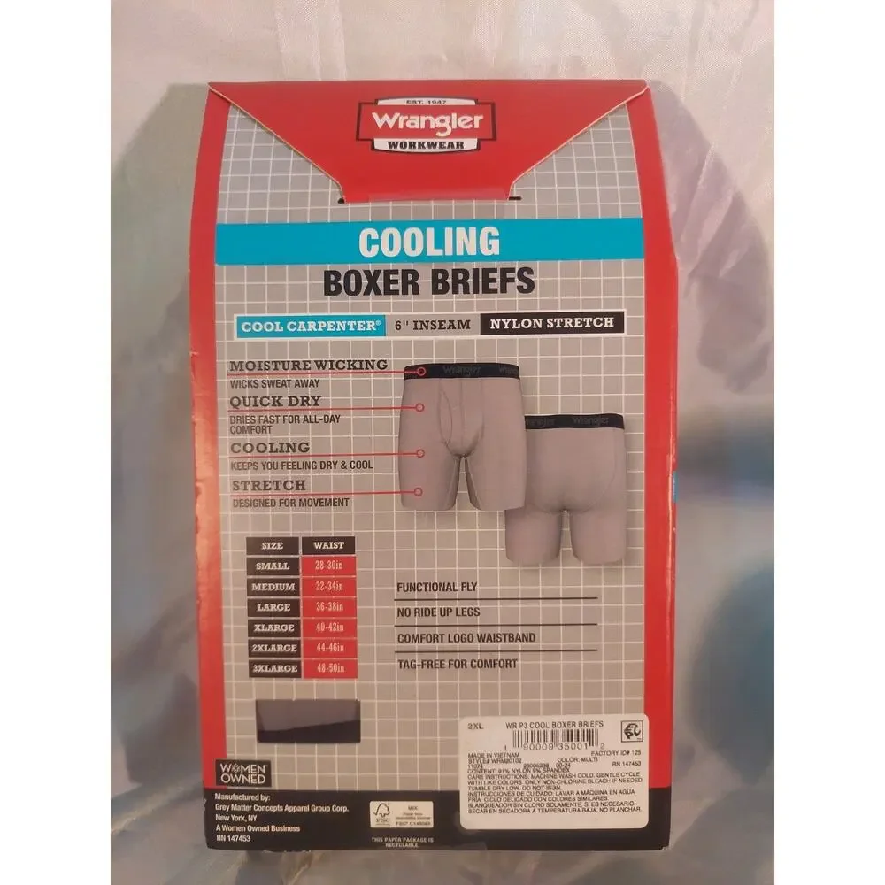 Wrangler Mens 3-Pack Cooling Nylon Stretch Boxer Briefs Size 2XL New